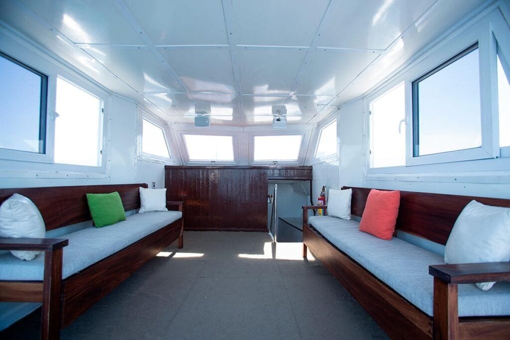 Interior de la cabina climatizada con asientos cómodos.