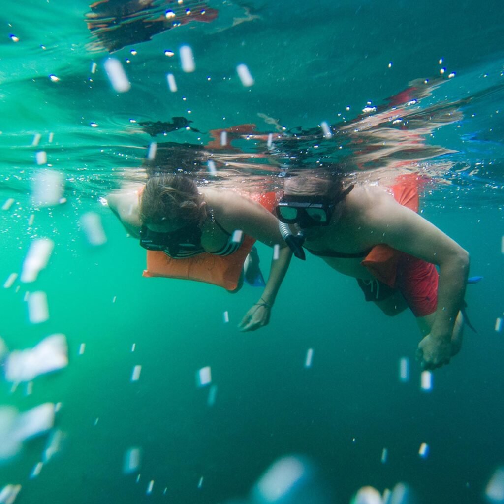 practicando snorkel en parque marino los arcos