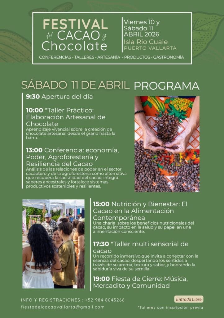 Fiesta del Cacao 2026 – Tradición, Cultura y Sabor 3 Cronograma de talleres y fiesta de cierre para el sábado 11 de abril en Puerto Vallarta.