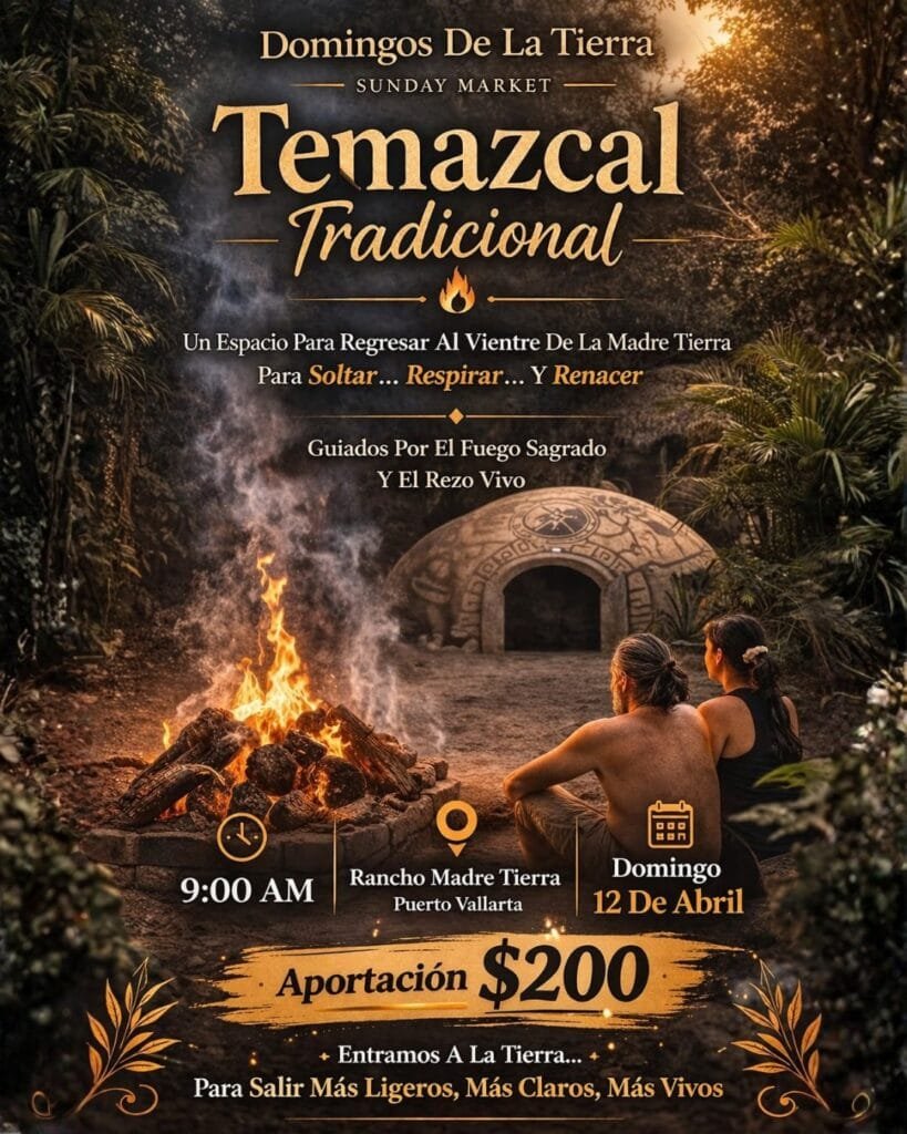 Rancho Madre Tierra Puerto Vallarta: El Oasis Sagrado para Reconectar 1 Pareja frente al fuego sagrado y el Temazcal tradicional en Rancho Madre Tierra Puerto Vallarta para soltar y renacer.